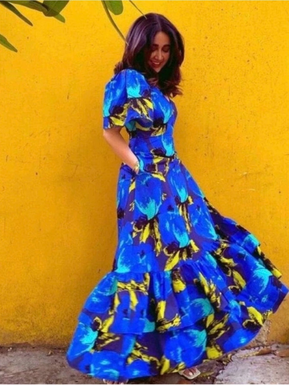 Christopher John Rogers Blue and yellow Floral Maxi Dress